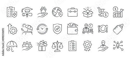 Employee benefits doodle style icons. For website marketing design, logo, app, template, ui, etc. Vector illustration.