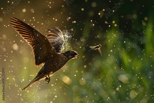 Wallpaper Mural A dynamic shot of a Eurasian hobby catching a dragonfly in mid-air.  Torontodigital.ca