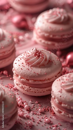 Valentaines day macaron in style of intricate texture megawave sparkling photo