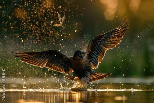 Wallpaper Mural A dynamic shot of a Eurasian hobby catching a dragonfly in mid-air.  Torontodigital.ca