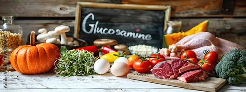 Products contain glucosamine on the table. Selective focus.