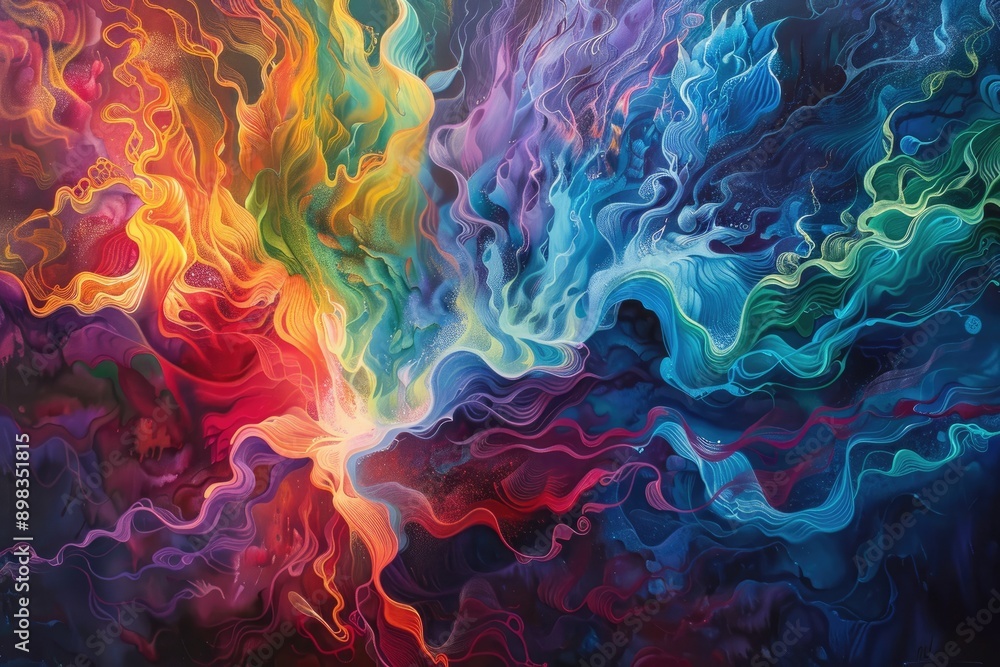 Obraz premium Luminous waves of energy pulsating across the canvas, AI generated