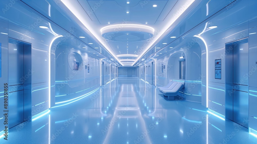 Modern Hospital with Interactive Digital Wards and Bioluminescent Hallways Modern Hospital with Interactive Digital Wards and Bioluminescent Hallways