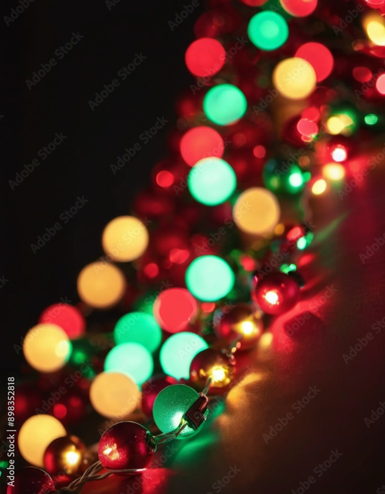 Christmas lights on dark surface. Lights mix of red, green, yellow and blue. Lights are strung in twisted fashion, creating sense of movement and whimsy. Festive and inviting atmosphere. Xmas design Christmas lights on dark surface. Lights mix of red, green, yellow and blue. Lights are strung in twisted fashion, creating sense of movement and whimsy. Festive and inviting atmosphere. Xmas design