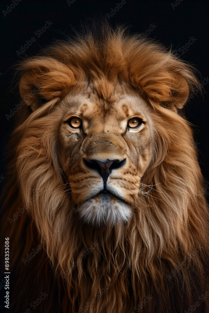Elegant lion frontal face portrait, Geographic style, black background, HD
Elegant lion frontal face portrait, Geographic style, black background, HD