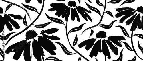 Hand drawn abstract  flower seamless pattern with brush style.