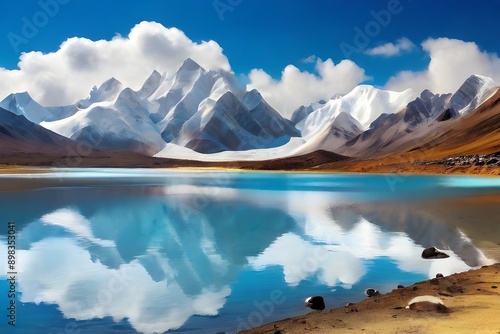 Gurudongmar Lake in North Sikkim. Generative AI photo