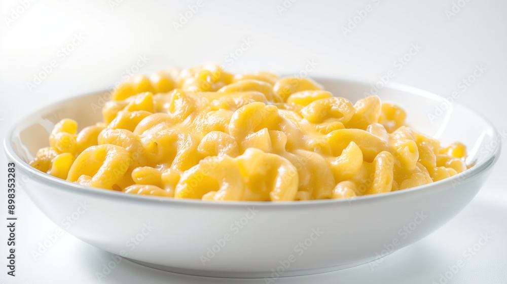 Front View of Creamy Mac and Cheese in a White Bowl Front View of Creamy Mac and Cheese in a White Bowl