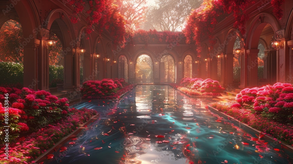 Obraz premium Surreal Mansion with Floating Rooms and Bioluminescent Gardens in a Mystical Setting