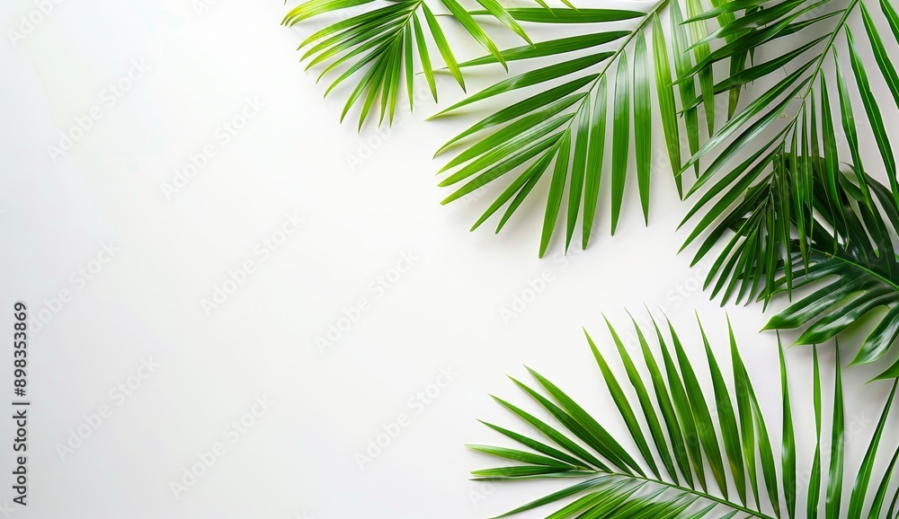Fototapeta premium Realistic 3D rendering of a copy space with palm leaves border on transparent backgrounds