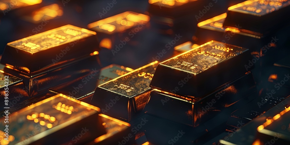 Luminous Stacks of Gold Bars on Dark Background Luminous Stacks of Gold Bars on Dark Background