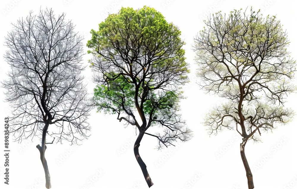 Top view of dry and evergreen trees with cutout backgrounds in 3D Top view of dry and evergreen trees with cutout backgrounds in 3D