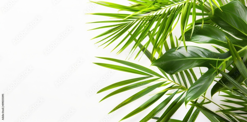 Fototapeta premium Three-dimensional rendering of evergreen palm leaves in summer on transparent backgrounds