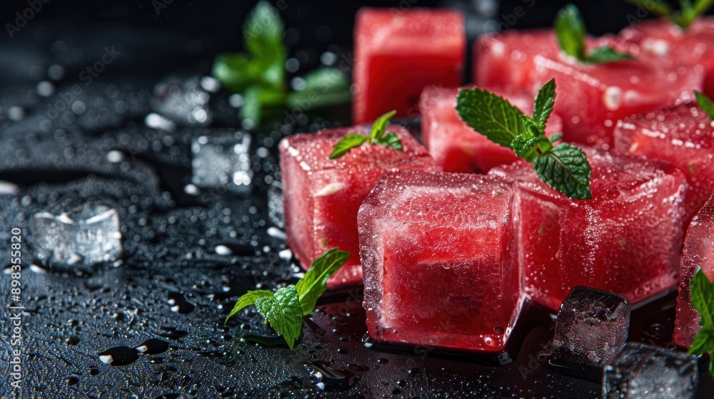 Watermelon Ice Cubes with Mint Watermelon Ice Cubes with Mint