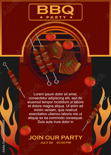 barbecue posters. bbq party invitations for summer bbq time. illustration bbq picnic poster template.vertical poster