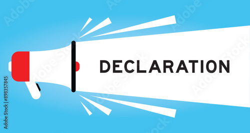 Color megaphone icon with word declaration in white banner on blue background