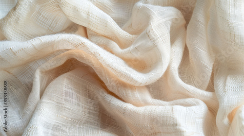 Close up of creamy white textile fabric with copy space