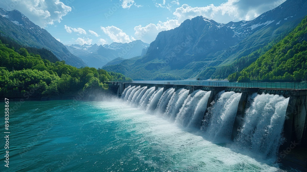 Hydroelectric dam with turbines generating power, highlighting the importance of renewable energy Hydroelectric dam with turbines generating power, highlighting the importance of renewable energy
