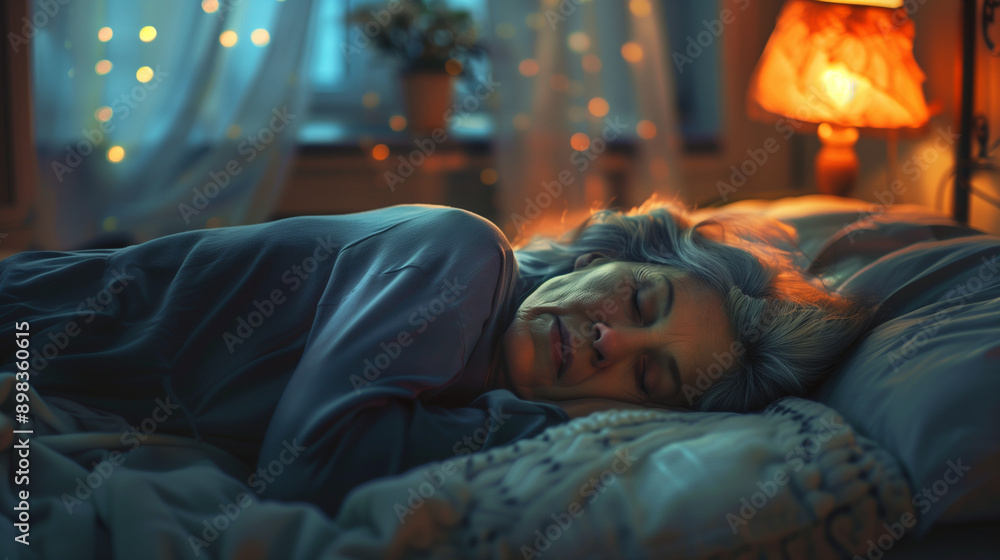 Older man sleeping peacefully in a cozy, dimly lit bedroom. Older man sleeping peacefully in a cozy, dimly lit bedroom.