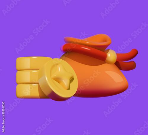 3D Coin Bag with Stacked Gold Coins