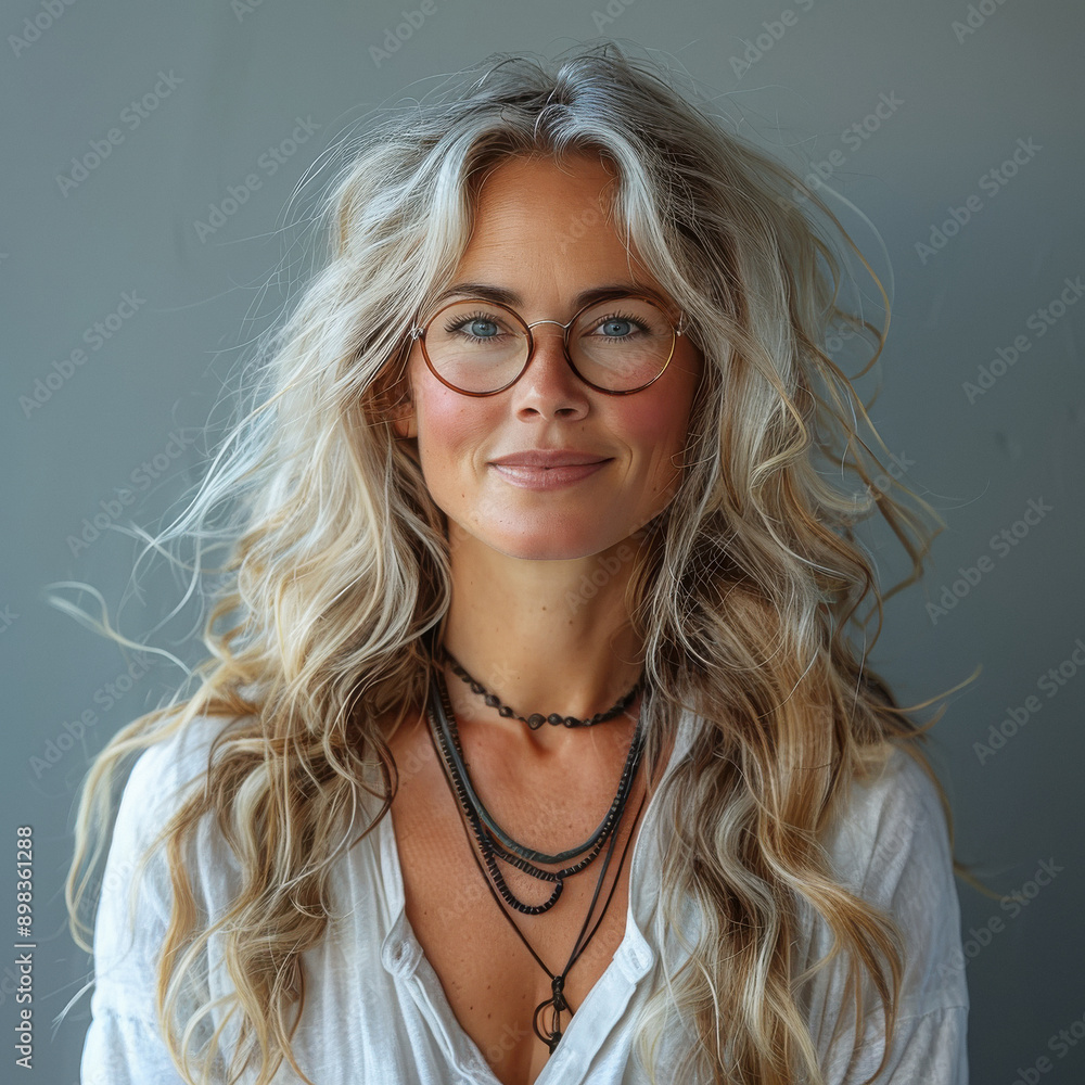 Beautiful smiling mature teacher, on a light background Beautiful smiling mature teacher, on a light background