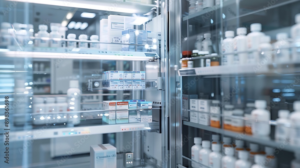 A smart medication dispensing system in a hospital pharmacy, ensuring accurate dosage and patient safety. A smart medication dispensing system in a hospital pharmacy, ensuring accurate dosage and patient safety.