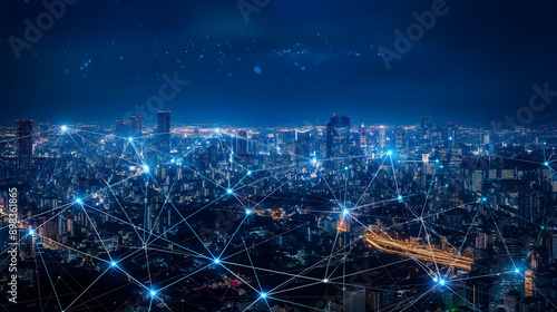 Wallpaper Mural Smart city and communication network concept. Smart city and wireless communication network. Wireless network and Connection technology concept Torontodigital.ca