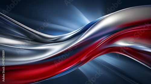 Abstract red white and blue background flowing on dark blue