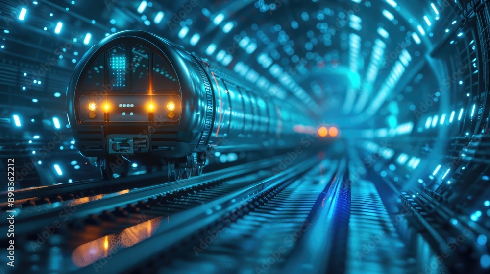 Time Traveling Steampunk Train, Journey into the Future on Futuristic Railway - Conceptual Background Time Traveling Steampunk Train, Journey into the Future on Futuristic Railway - Conceptual Background