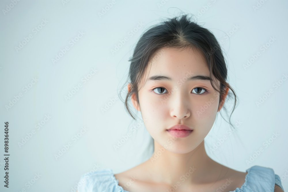 A young chinese woman posing against a white background A young chinese woman posing against a white background