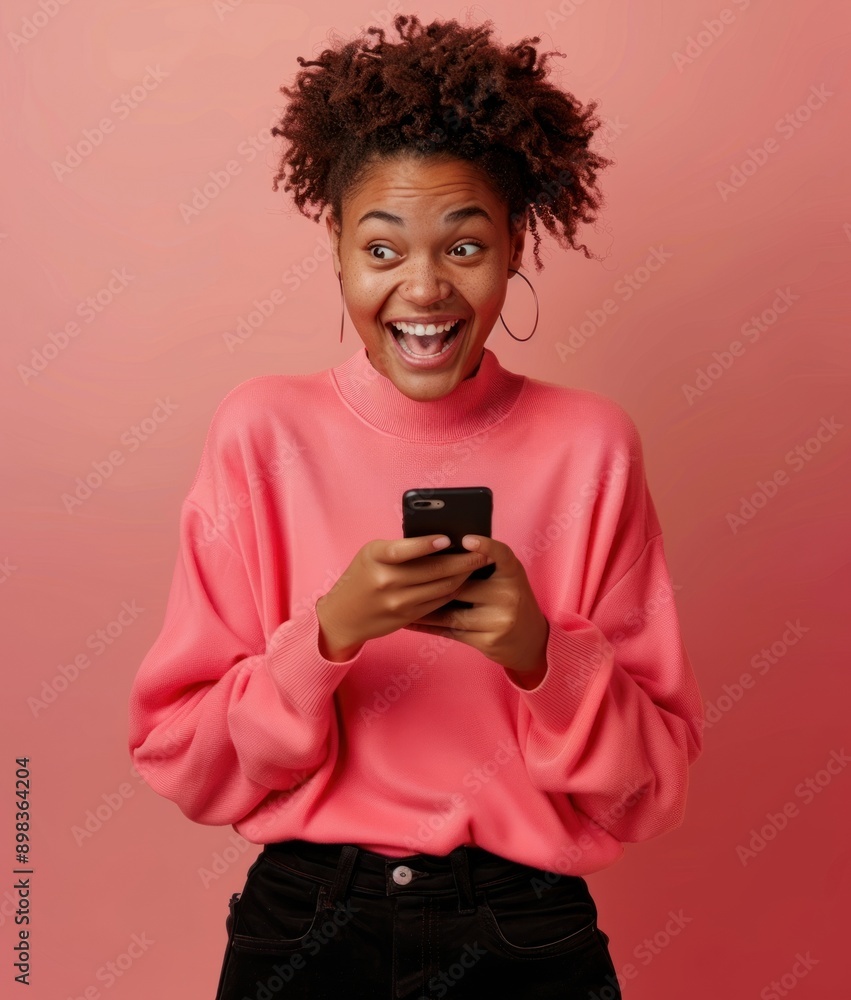 Excited woman using smartphone Excited woman using smartphone