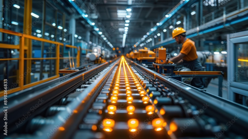 An assembly line producing consumer electronics, showcasing efficiency in mass production An assembly line producing consumer electronics, showcasing efficiency in mass production