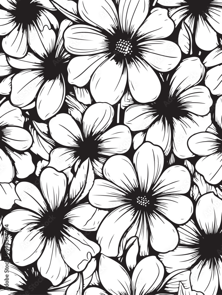 Obraz premium Flowers Coloring Silhouettes black and white vector illustration Free Download