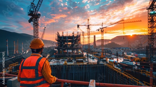 A large construction site with cranes and workers, representing the scale of building projects