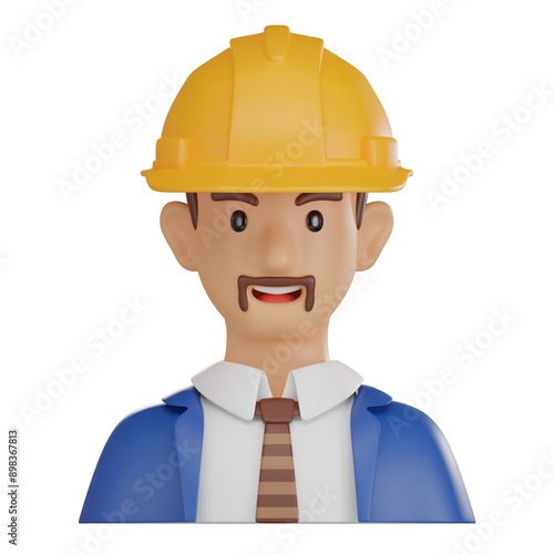 Male Engineer 3D Icon for Construction Projects