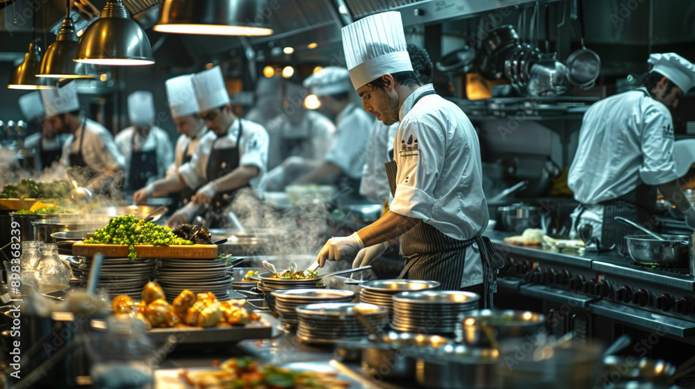 Sparks fly as a welder, a culinary artist of metal, constructs with heat, mirroring a chef's passion in a bustling kitchen Sparks fly as a welder, a culinary artist of metal, constructs with heat, mirroring a chef's passion in a bustling kitchen