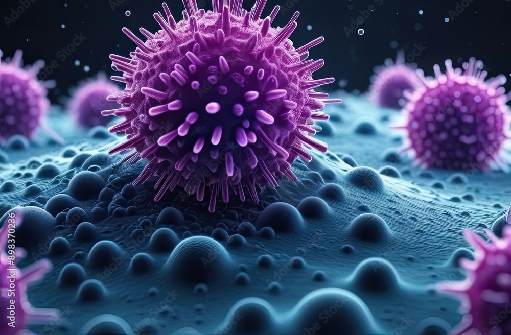 Fototapeta premium Viruses and bacteria abstract background. Cells and viruses under laboratory microscope. Virus background with disease cells.
