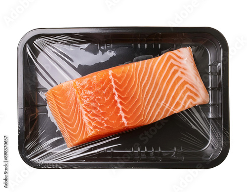 a black plastic tray salmon