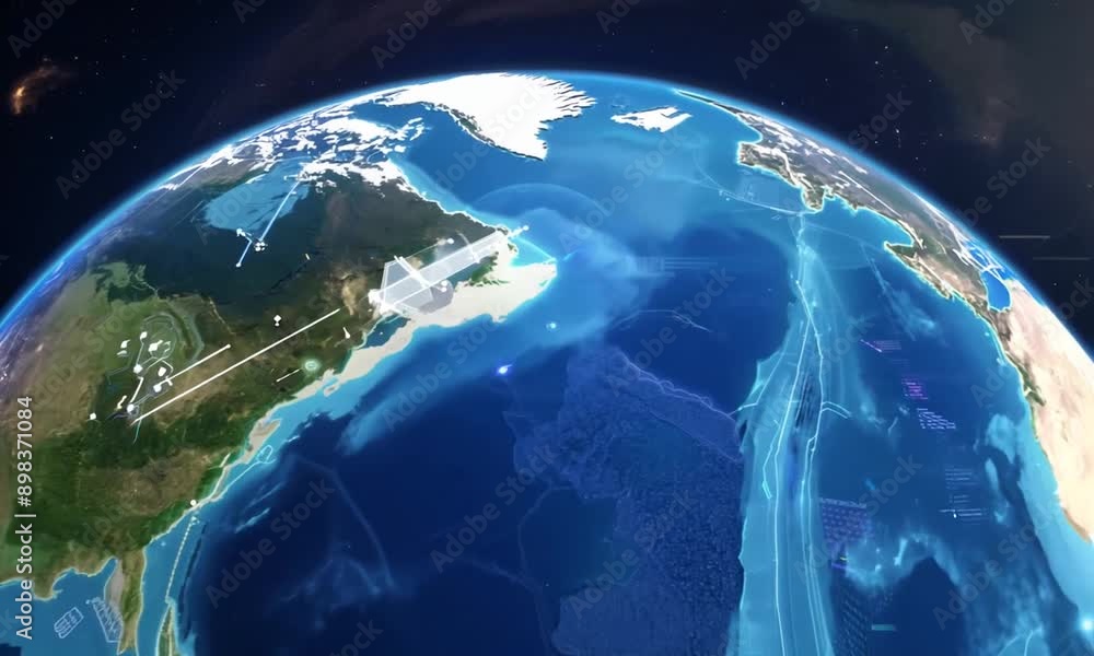 Futuristic blue holographic screen in outer space, orbiting the Earth. Concept of global information and connectivity. Futuristic blue holographic screen in outer space, orbiting the Earth. Concept of global information and connectivity.