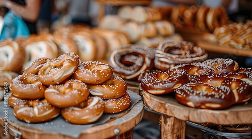 Rustic Bakery Brezels: Twisted Bread for Sale at the Cultural Fair. photo