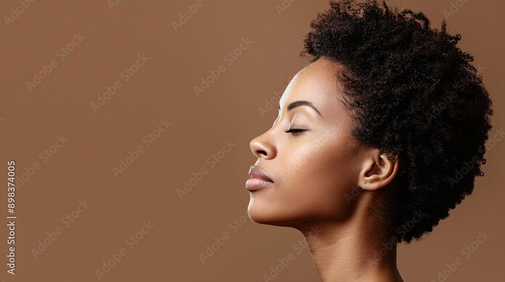 Beautiful young Black African woman model posing in profile on brown background elegant portrait graceful pose diverse beauty profile shot refined aesthetic artistic photography Beautiful young Black African woman model posing in profile on brown background elegant portrait graceful pose diverse beauty profile shot refined aesthetic artistic photography
