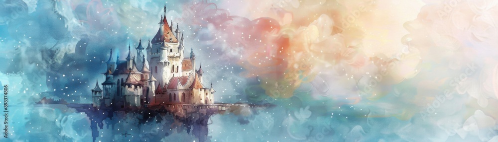 Ethereal Dreamland: Whimsical Fantasy Castle in the Sky - Soft Pastel Watercolor Painting with Magical Details Ethereal Dreamland: Whimsical Fantasy Castle in the Sky - Soft Pastel Watercolor Painting with Magical Details