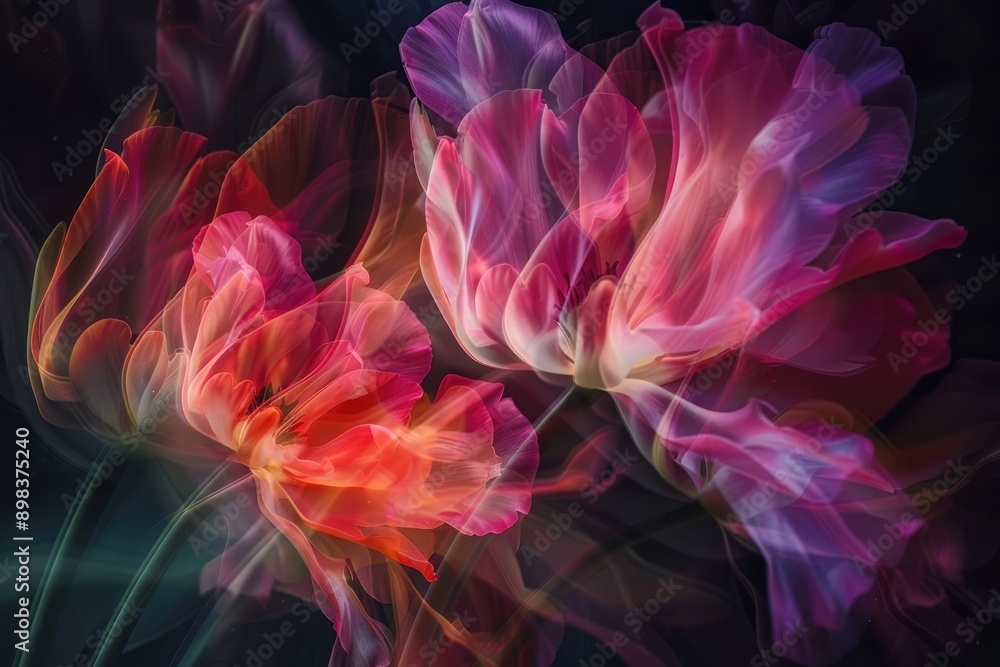 Multiple flowers intertwining in a beautiful dance, Ai generated Multiple flowers intertwining in a beautiful dance, Ai generated