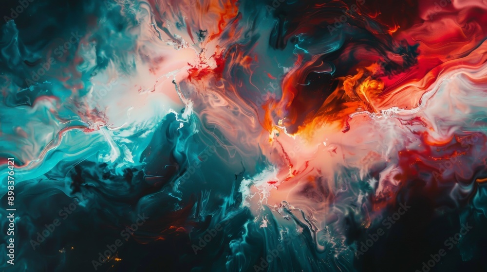 Fototapeta premium Abstract background showing colorful ink mixing in water creating shapes and swirls