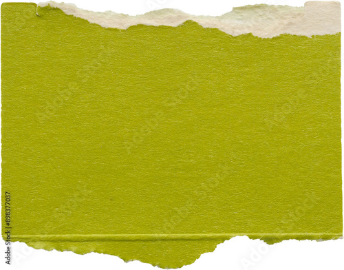 piece of green paper tear isolated on white background