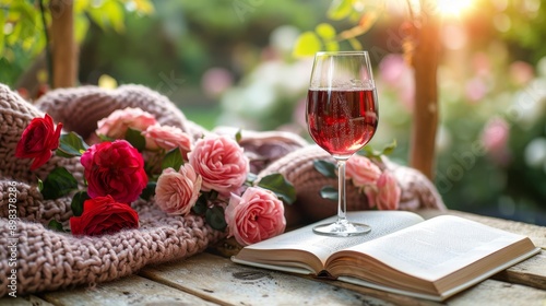 Glass of Wine on Wooden Table