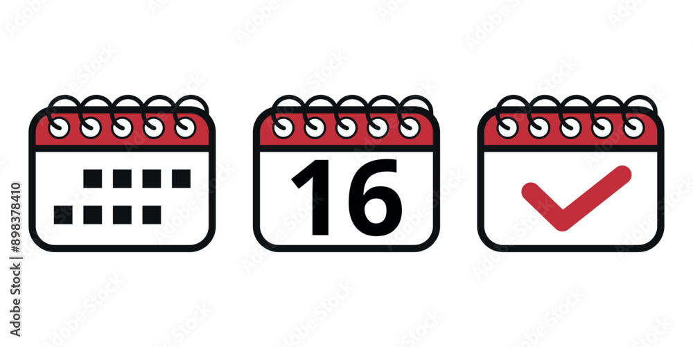 Simple red vector calendar icons with specific day marked, day 16. Calendar illustration for websites and graphic resources. Simple red vector calendar icons with specific day marked, day 16. Calendar illustration for websites and graphic resources.