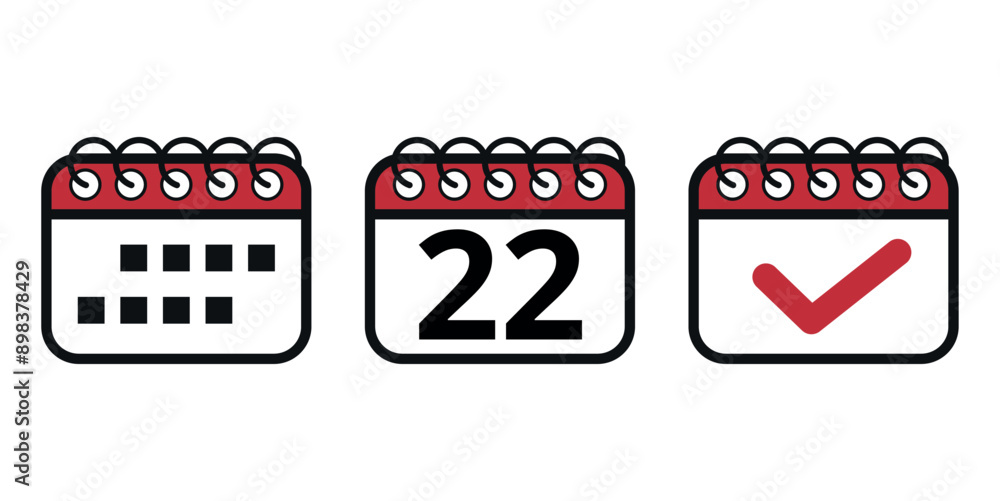 Simple red vector calendar icons with specific day marked, day 22. Calendar illustration for websites and graphic resources. Simple red vector calendar icons with specific day marked, day 22. Calendar illustration for websites and graphic resources.