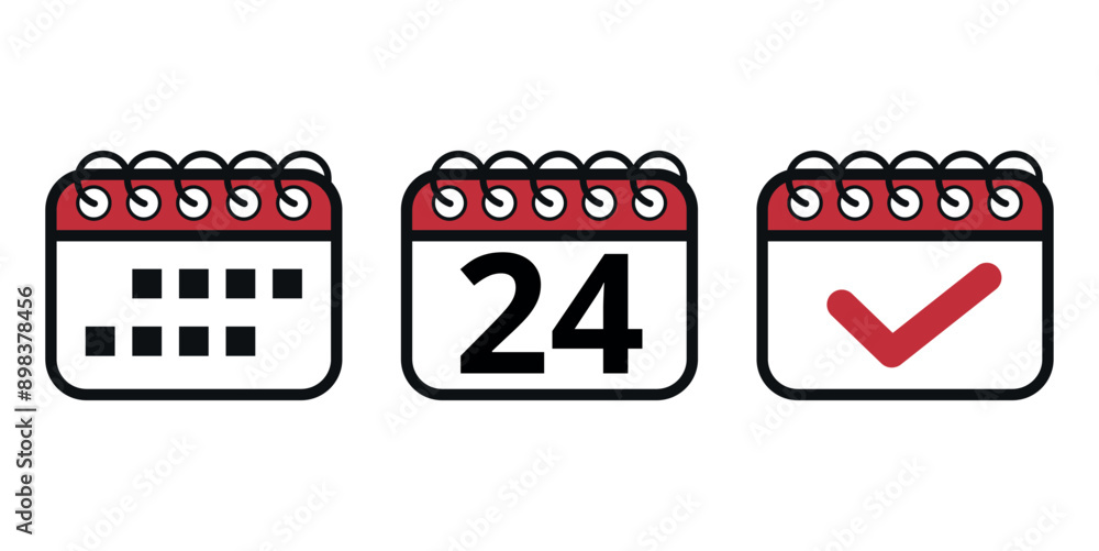 Simple red vector calendar icons with specific day marked, day 24. Calendar illustration for websites and graphic resources. Simple red vector calendar icons with specific day marked, day 24. Calendar illustration for websites and graphic resources.