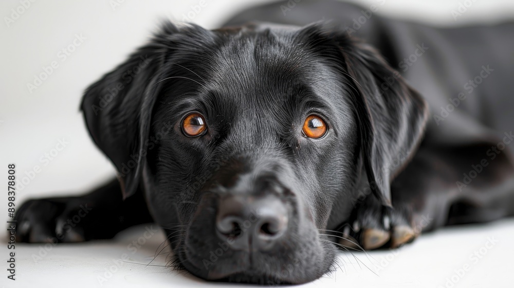 Black labrador retriever is spending time in the studio, resting its head on the floor Black labrador retriever is spending time in the studio, resting its head on the floor